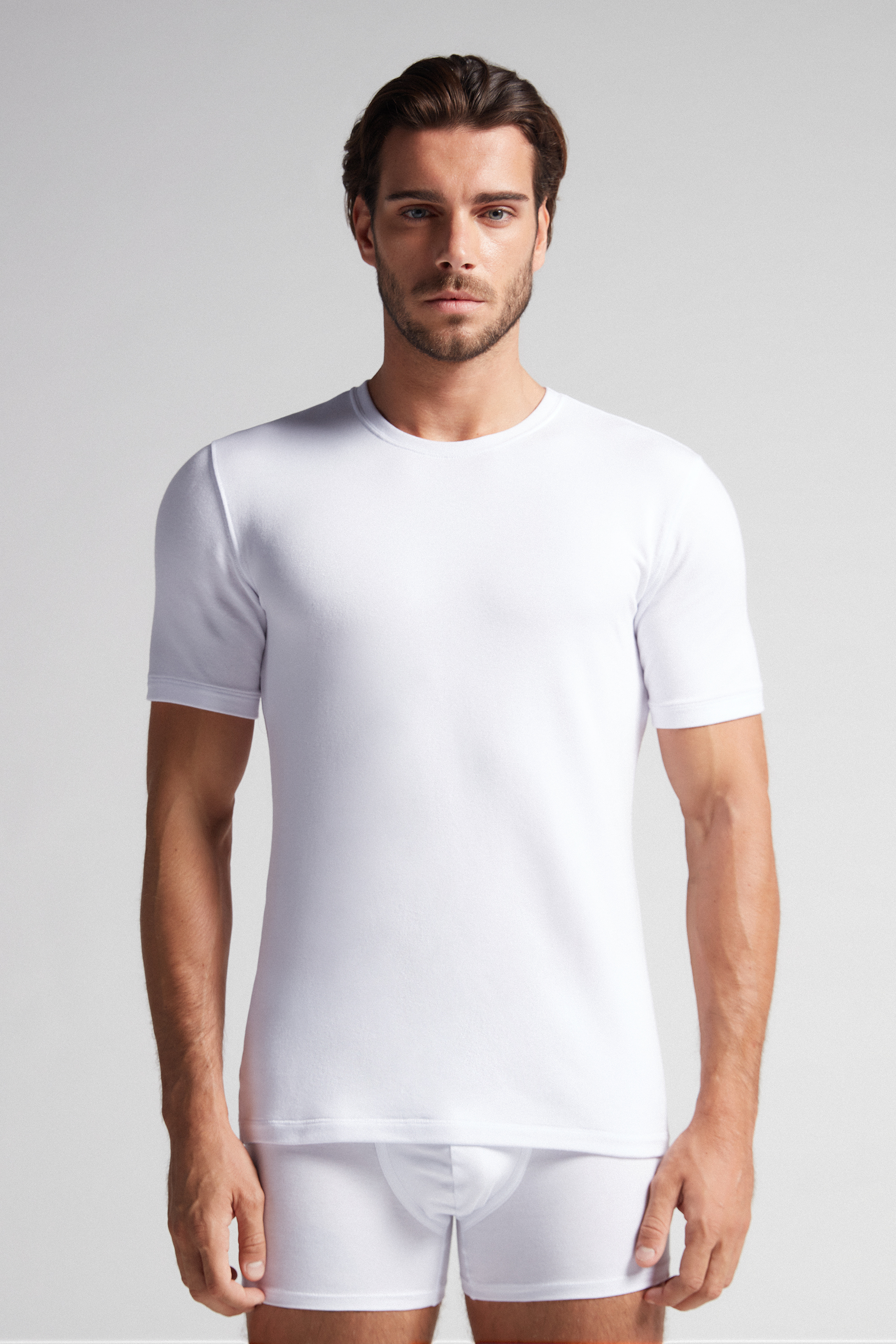 Camiseta de manga curta em modal e cashmere
