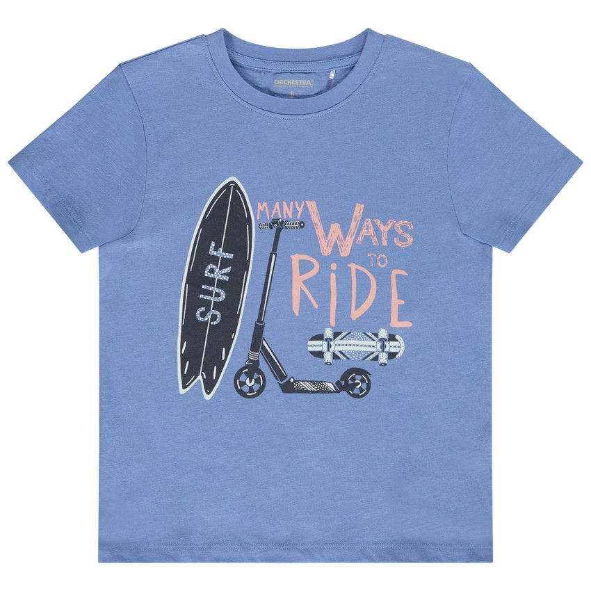 T-shirt manches courtes en jersey avec print fantaisie pour garçon - Bleu moyen