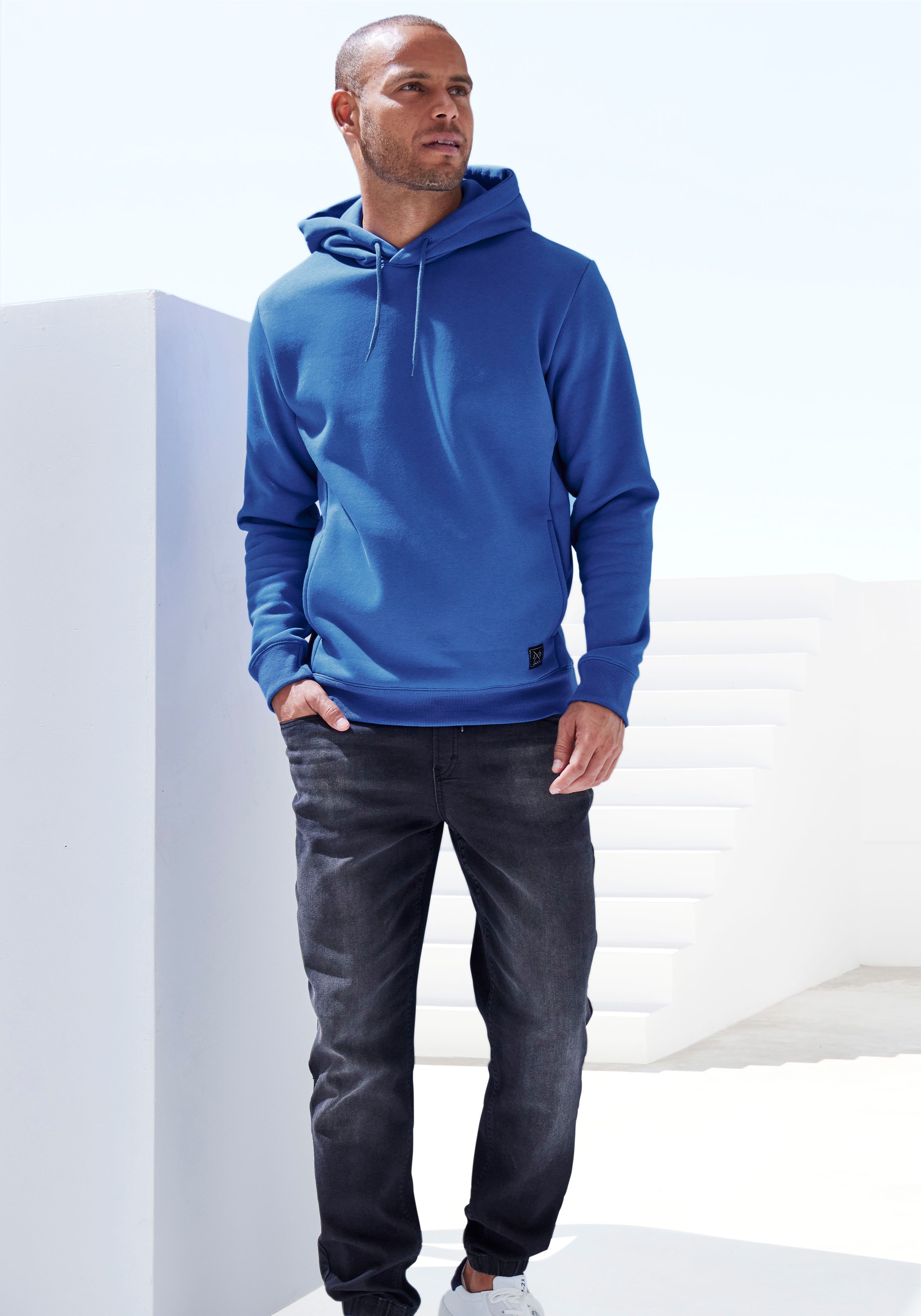 John Devin Hoodie , Langarm, Sweatshirt mit Rundhals und Kapuze, Baumwollmischung