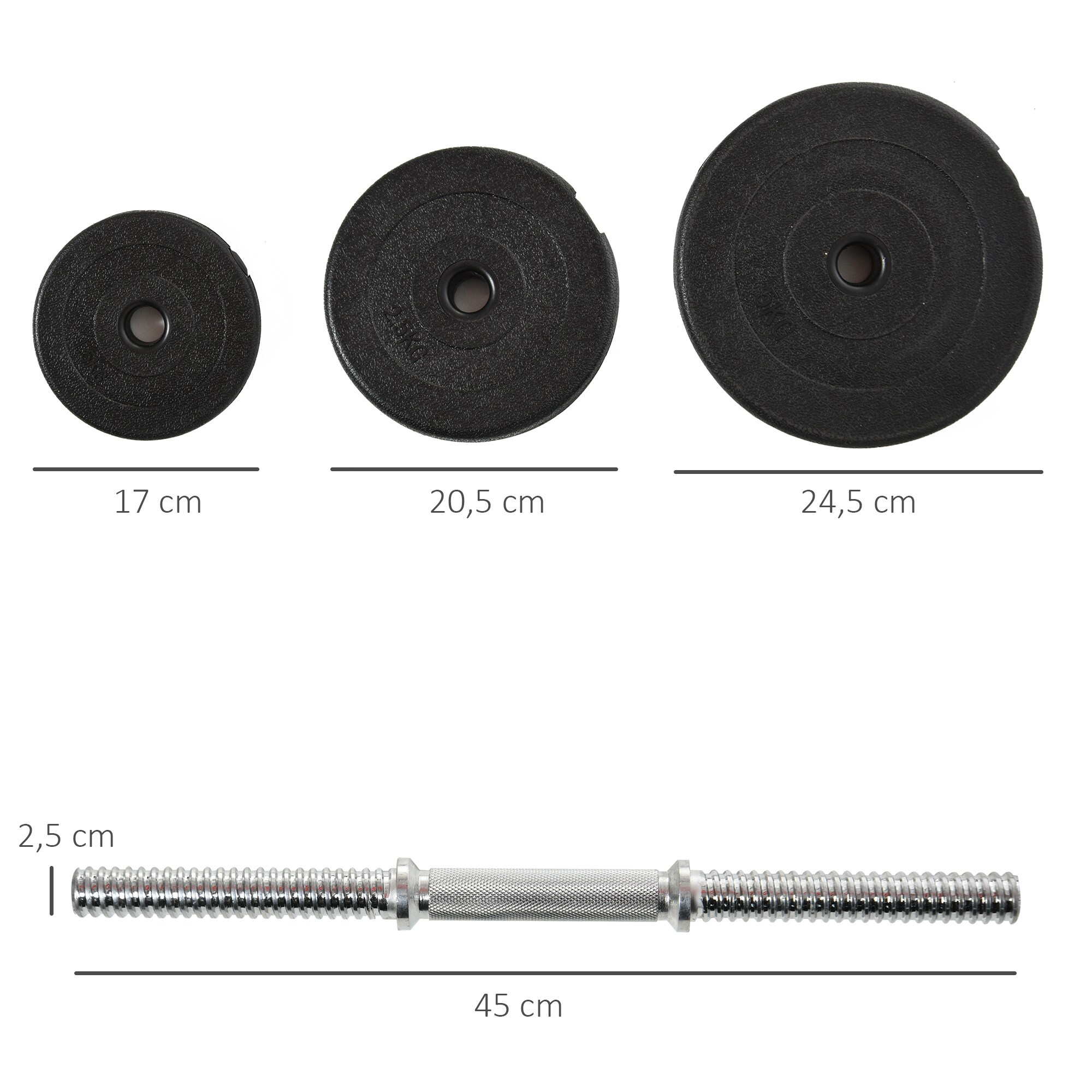 HOMCOM Kurzhantel-Set mit Hantelscheiben schwarz Ø24,5 x 4,3H cm