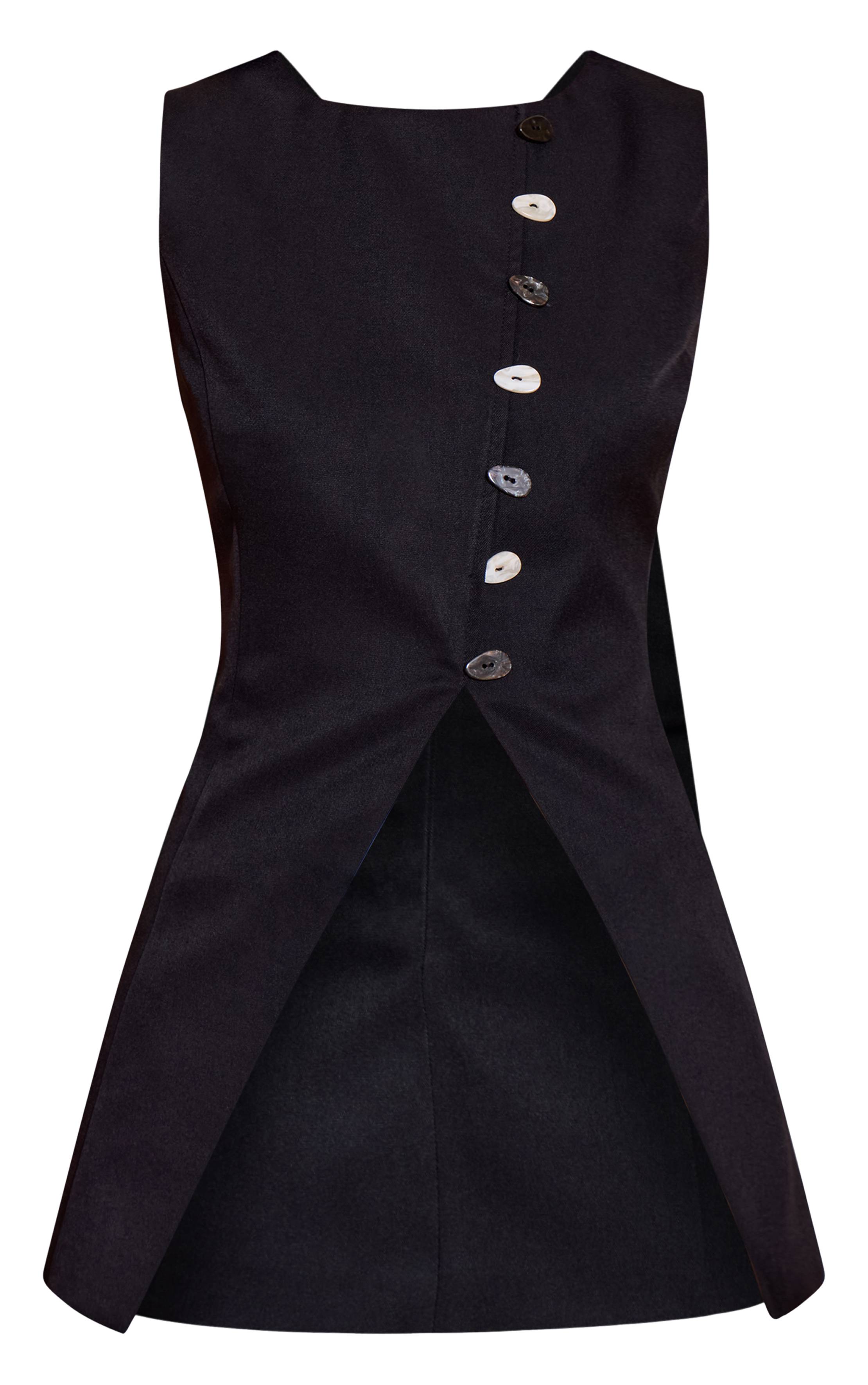 Noir Gilet Tissé À Détail De Finition Asymétrique