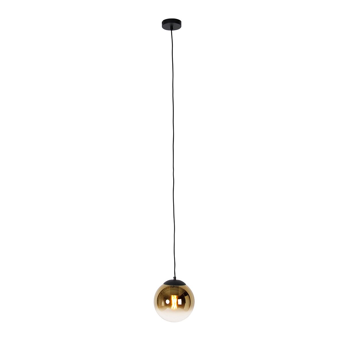 Smart hanglamp zwart met goud glas 20 cm incl. Wifi A60 - Pallon