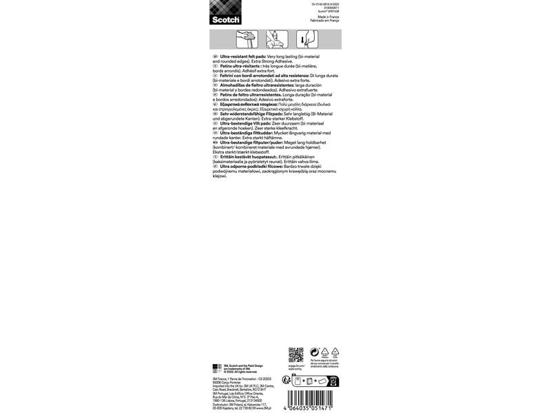 3M Filzgleiter Ultra Resistant, 208 mm x 15 mm, Grau, 4er P Extrembeständige Filzpads