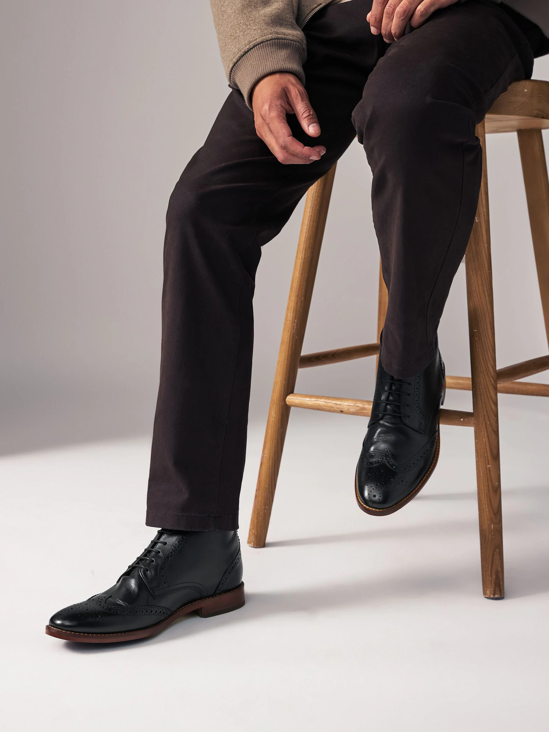 Zwart - Leren brogue laarzen