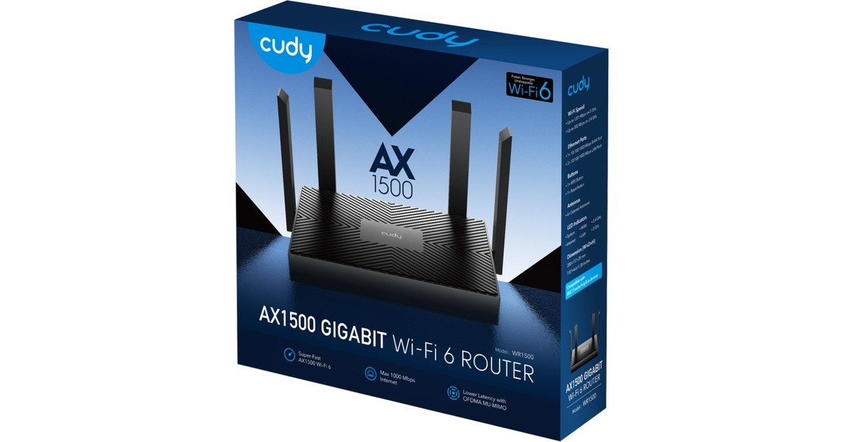 CudyAX1500 Gigabit Wi-Fi 6 Router  (Zwart, Cudy app)