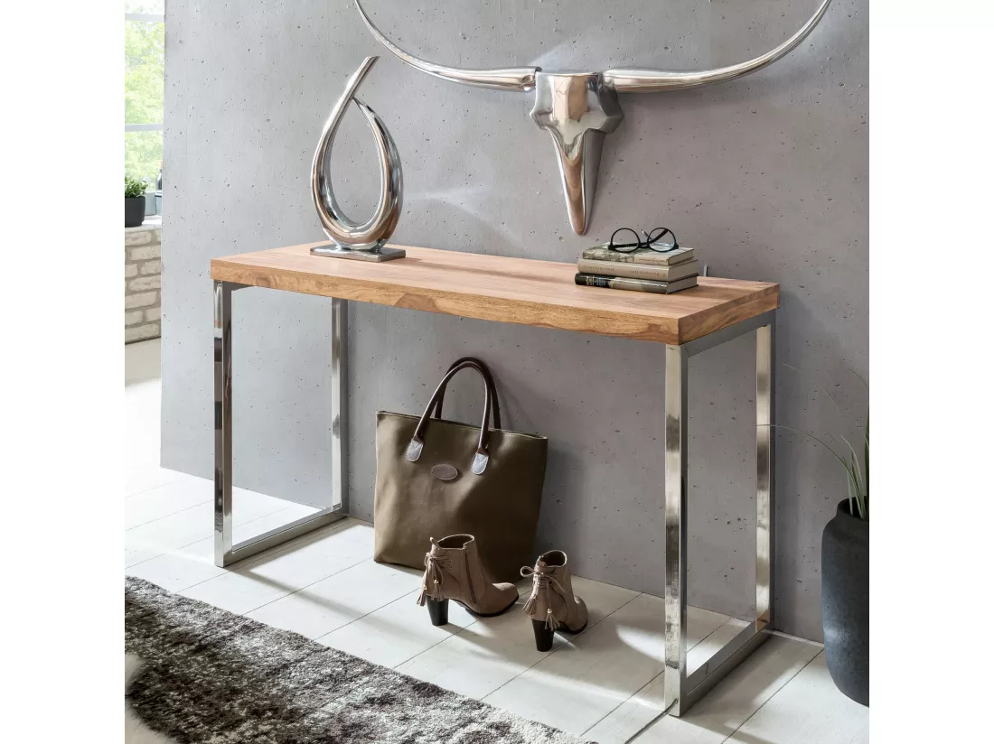 Table console Bois Massif 120x77x45cm Table de couloir Table de bureau