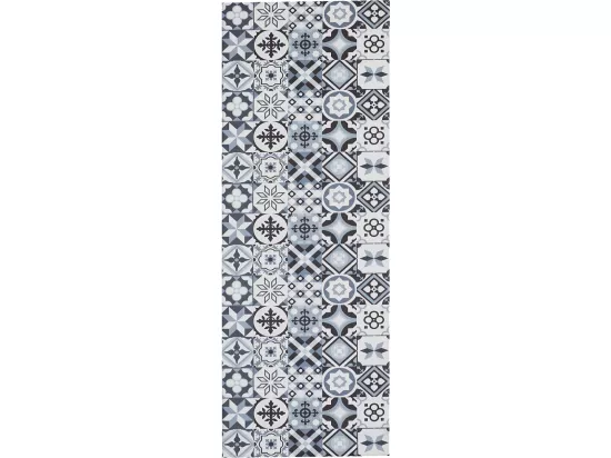 tapis cuisine 50x150 en PVC gris et noir motif géométrique PKIT