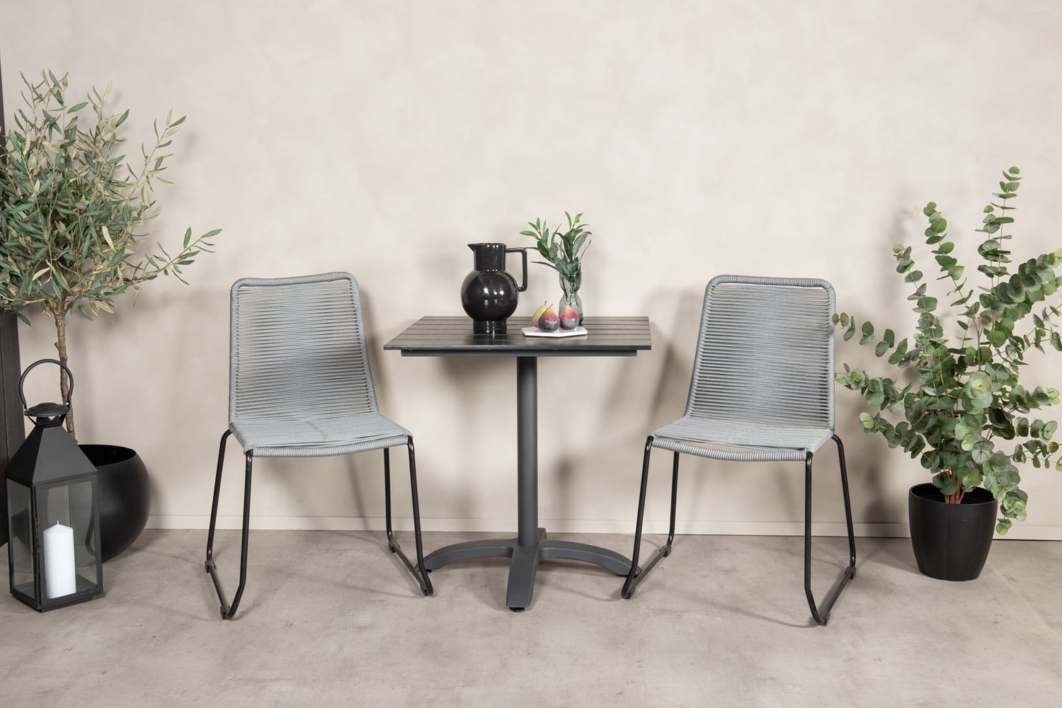 Colorado70*70 tuinset: tafel (70x70cm) en 2 stoelen, Lindos, zwart. 70 x 70 x 74 cm