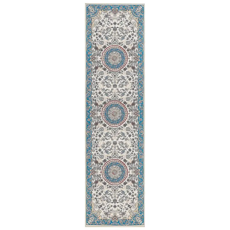 GORDES - Loper tapijt - Beige/Blauw - 80 x 300 cm - Polyester