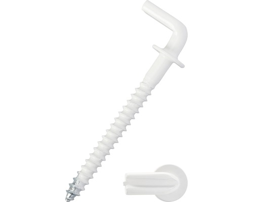 Rechte schroefhaken met bus, 3,5 x 52 mm, wit, 100 stuks