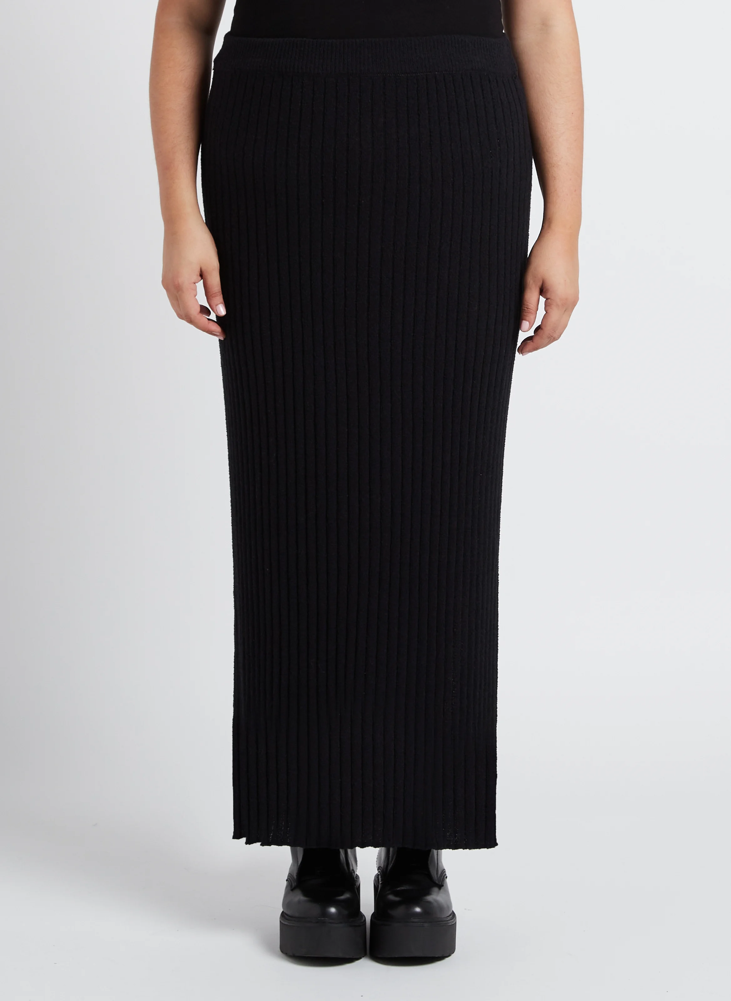 Jupe midi en coton mélangé | Noir