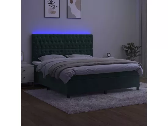 Sommier tapissier matelas et LED Vert foncé 160x200 cm Velours