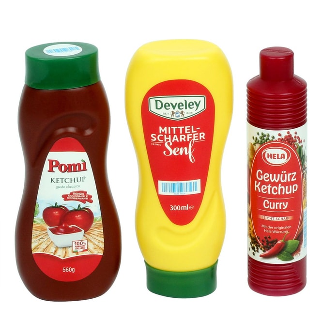 Kaufladenzubehör - Senf + Ketchup - 3er Set