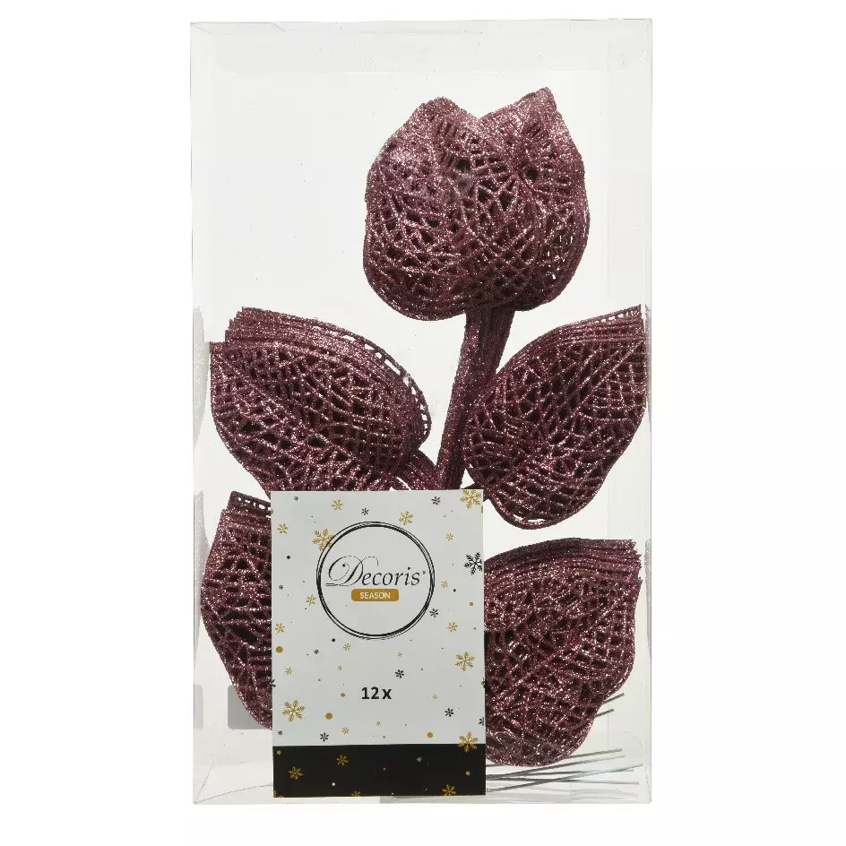 Lot de 12 feuilles à suspendre (H36 cm) Alpine Vieux rose