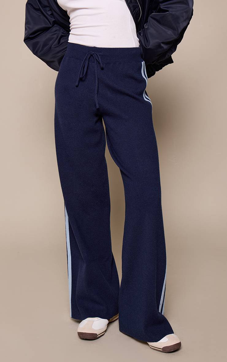 Bleu Marine Pantalon En Maille À Bandes Latérales