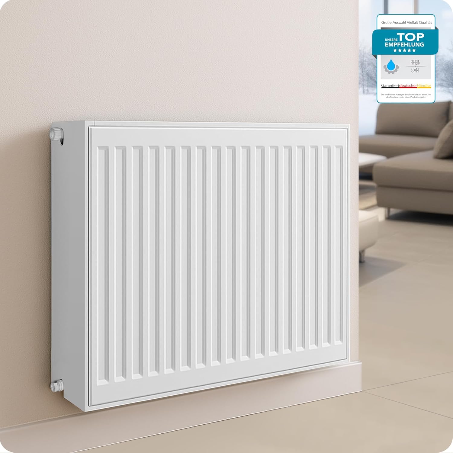 Belrad® Heizkörper Typ 33 | flacher Universalheizkörper mit 6 Anschlüssen | modern, kompakt & energiesparend | Wandmontagefähig | ideal für Wohnzimmer, Bad & Gäste-WC | Flachheizkörper weiß 40x200 cm