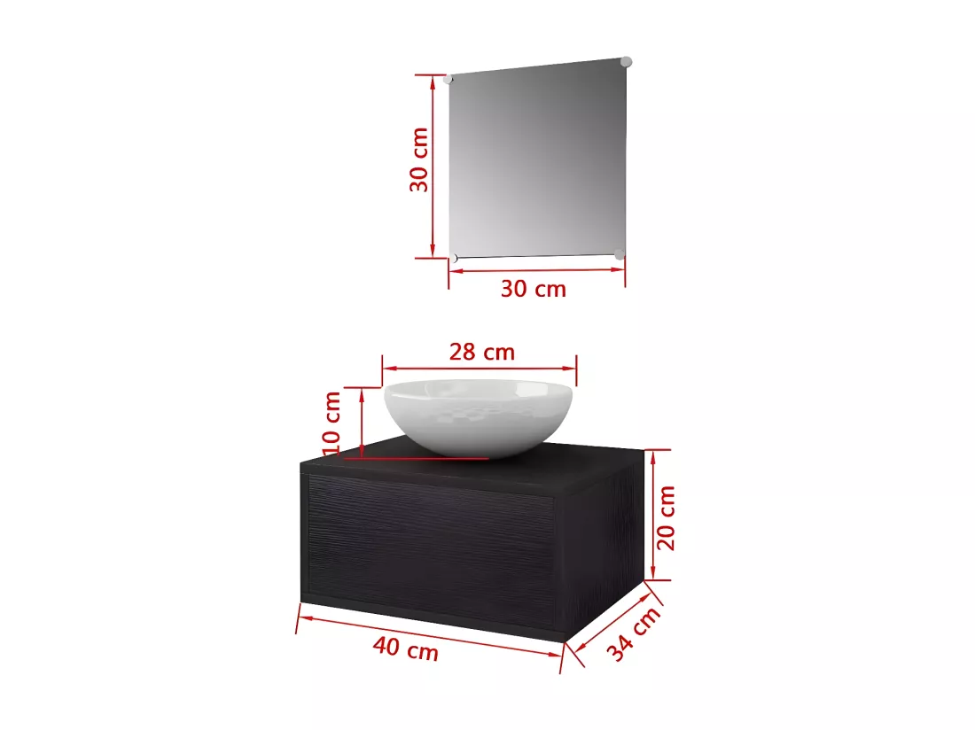Meuble de salle de bain 4 pièces bois laqué noir Val