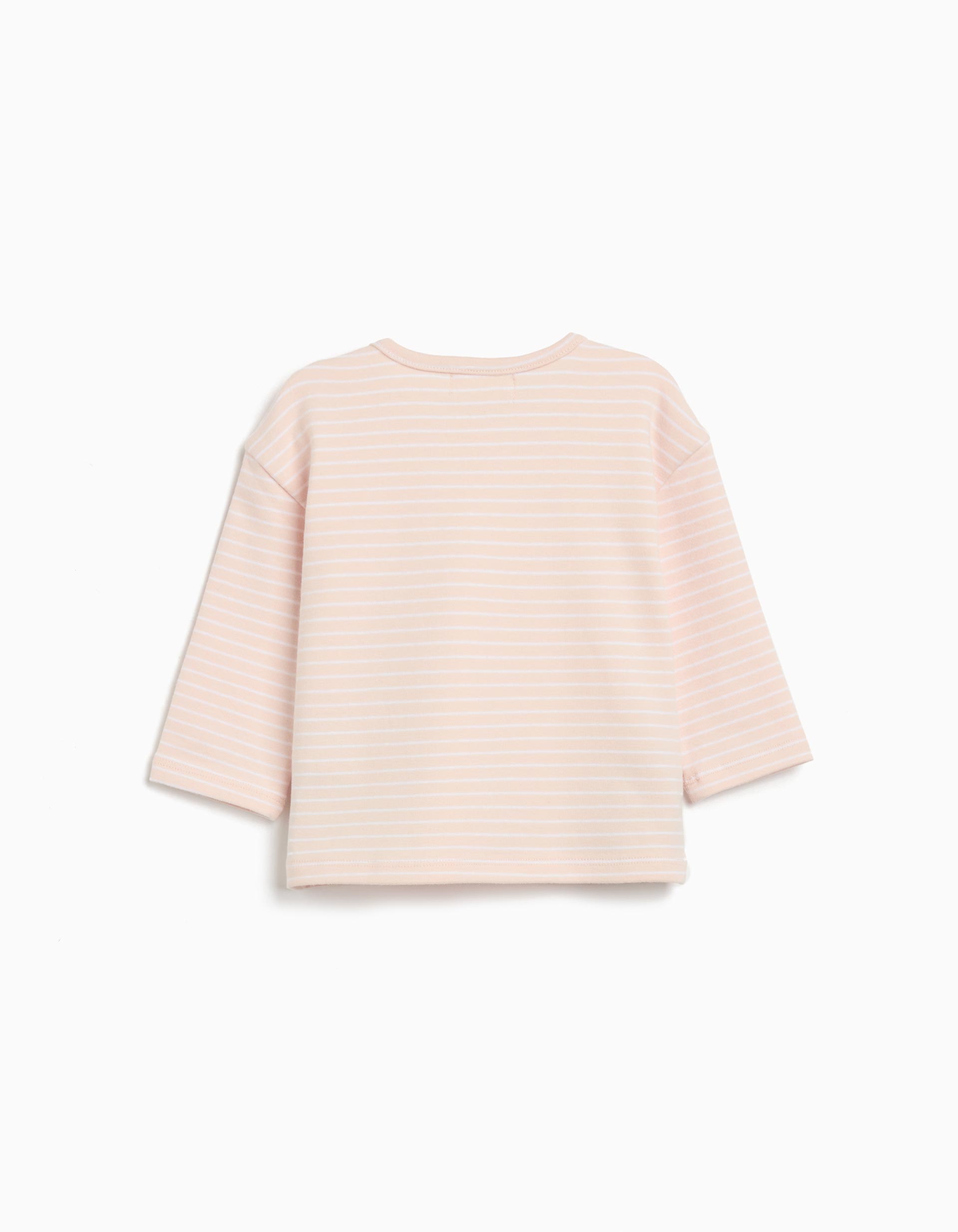 T-shirt de Manga Comprida com Riscas, Recém-nascido, Rosa Claro
