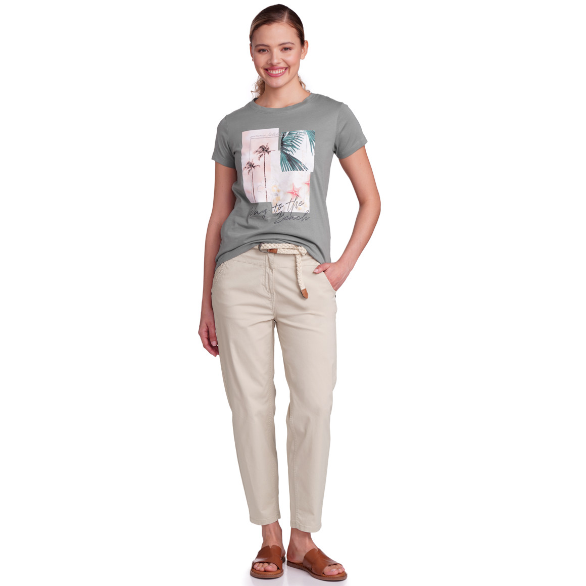 Damen Hose mit Zopf-Gürtel beige