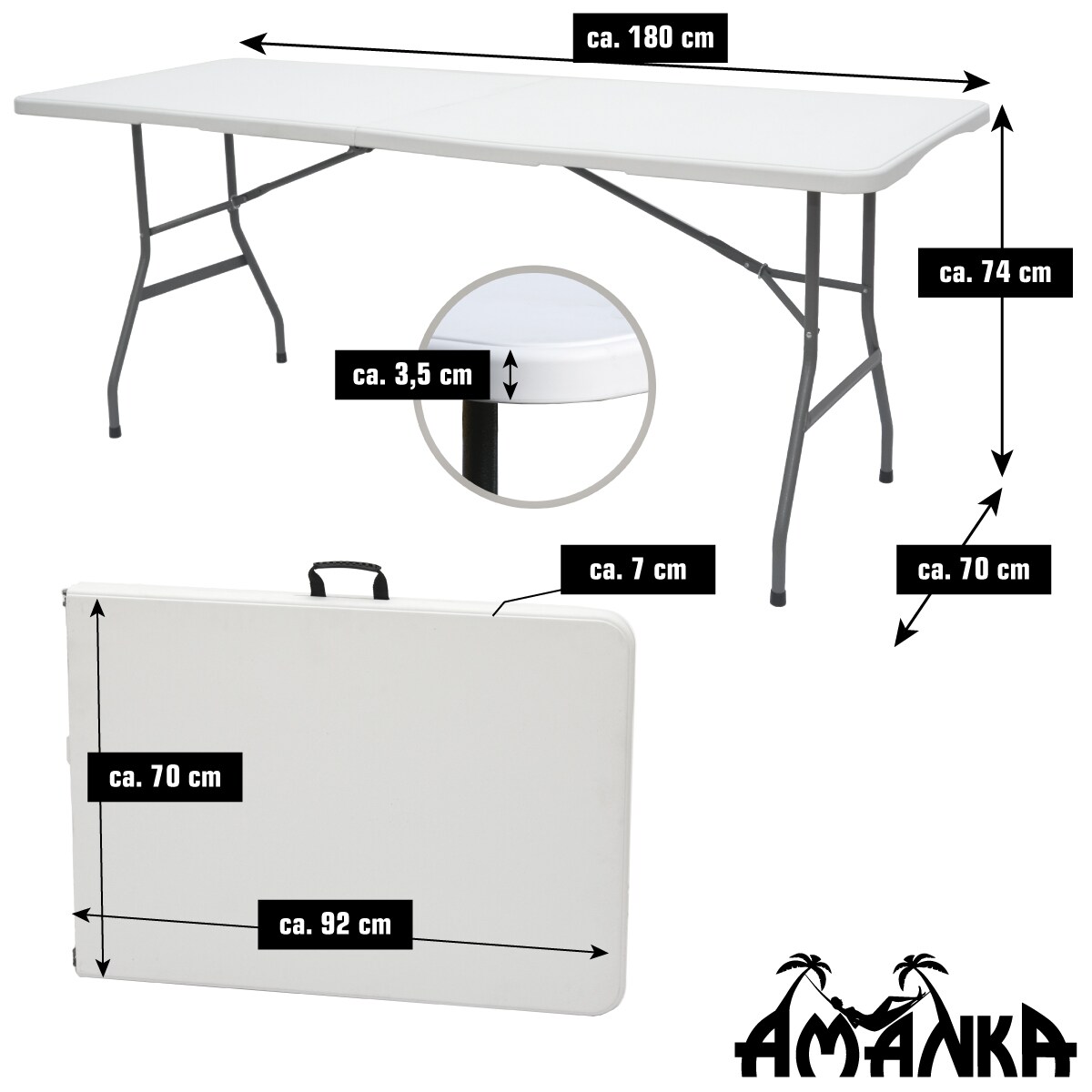Gartentisch für 6 Personen - 180 x 70 cm Klapptisch - Camping Esstisch Klappbar