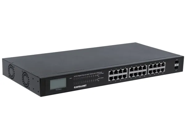 Intellinet 561242, Ikke administreret, Gigabit Ethernet (10/100/1000), Fuld duplex, Strøm over Ethernet (PoE), Stativ-montering, 1U