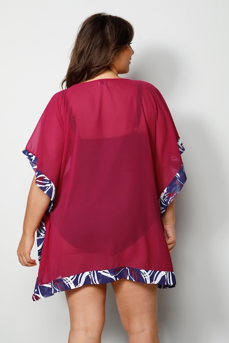 Tunika, oversized, Mesh, gemusterte Kanten