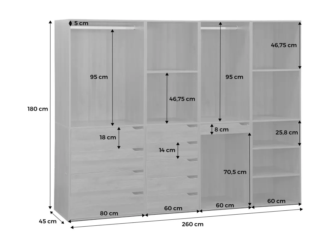 Kit dressing modulable avec 4 éléments. noyer. panneaux stratifiés