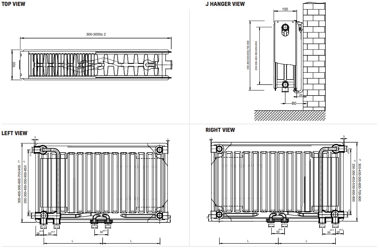 Sanigoods Dallas 2 koloms radiator 140x40cm 1743W wit