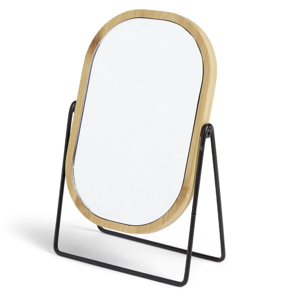 Miroir à poser ovale bambou et fer 14,5x8xH22cm