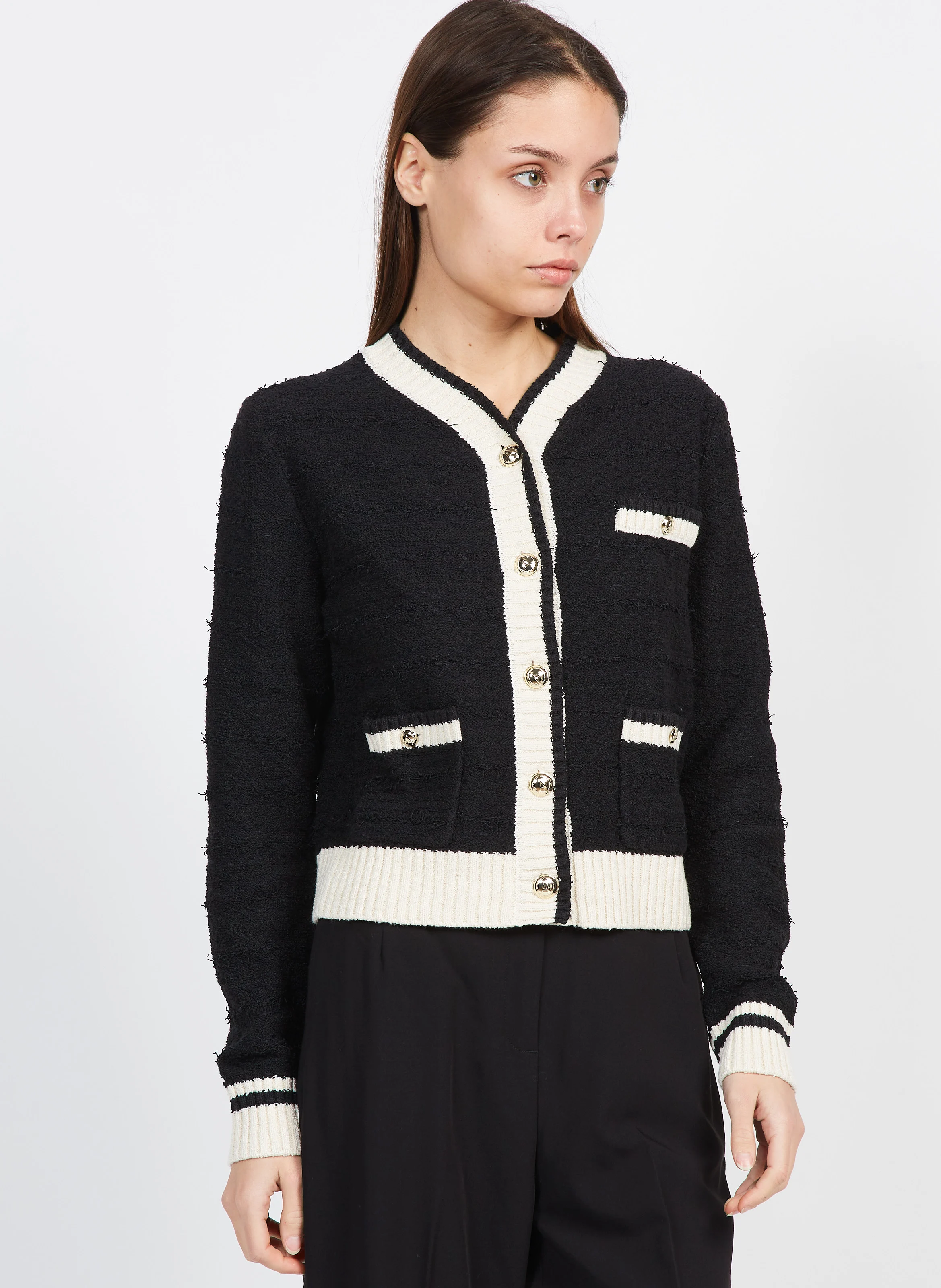 Gilet col V à bouton | Noir