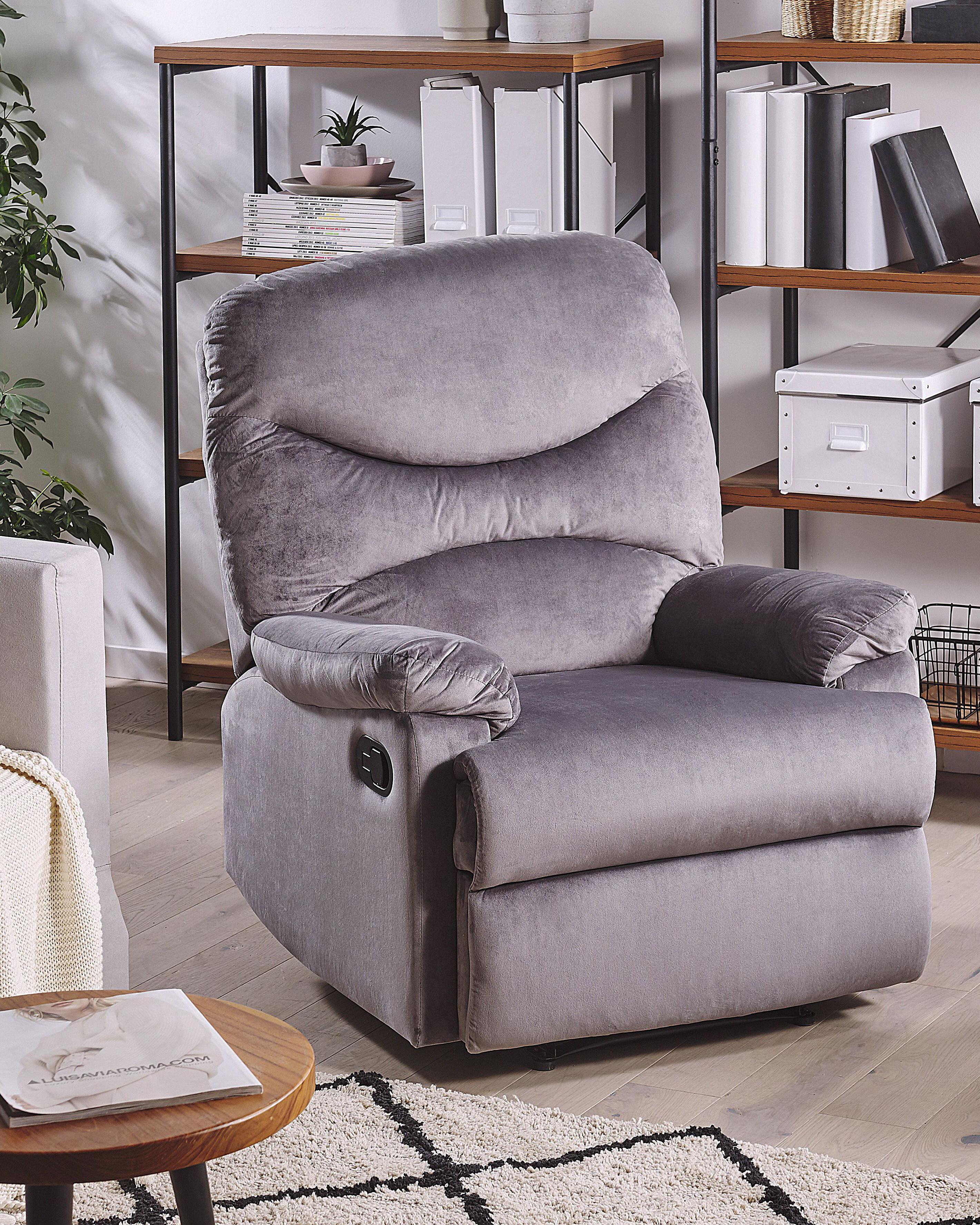 Relaxfauteuil ESLOV inclusief voetensteun Fluweel Grijs