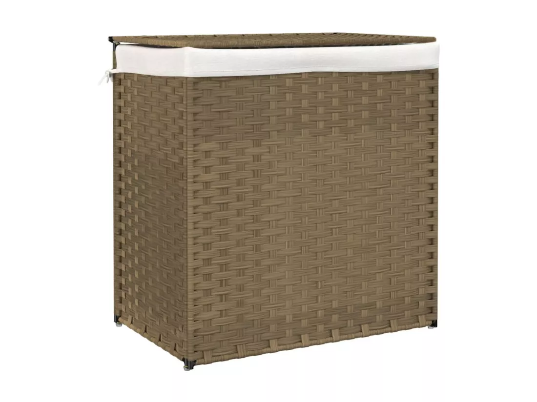 Panier à linge avec 2 sections 53x35x57 résine tressée