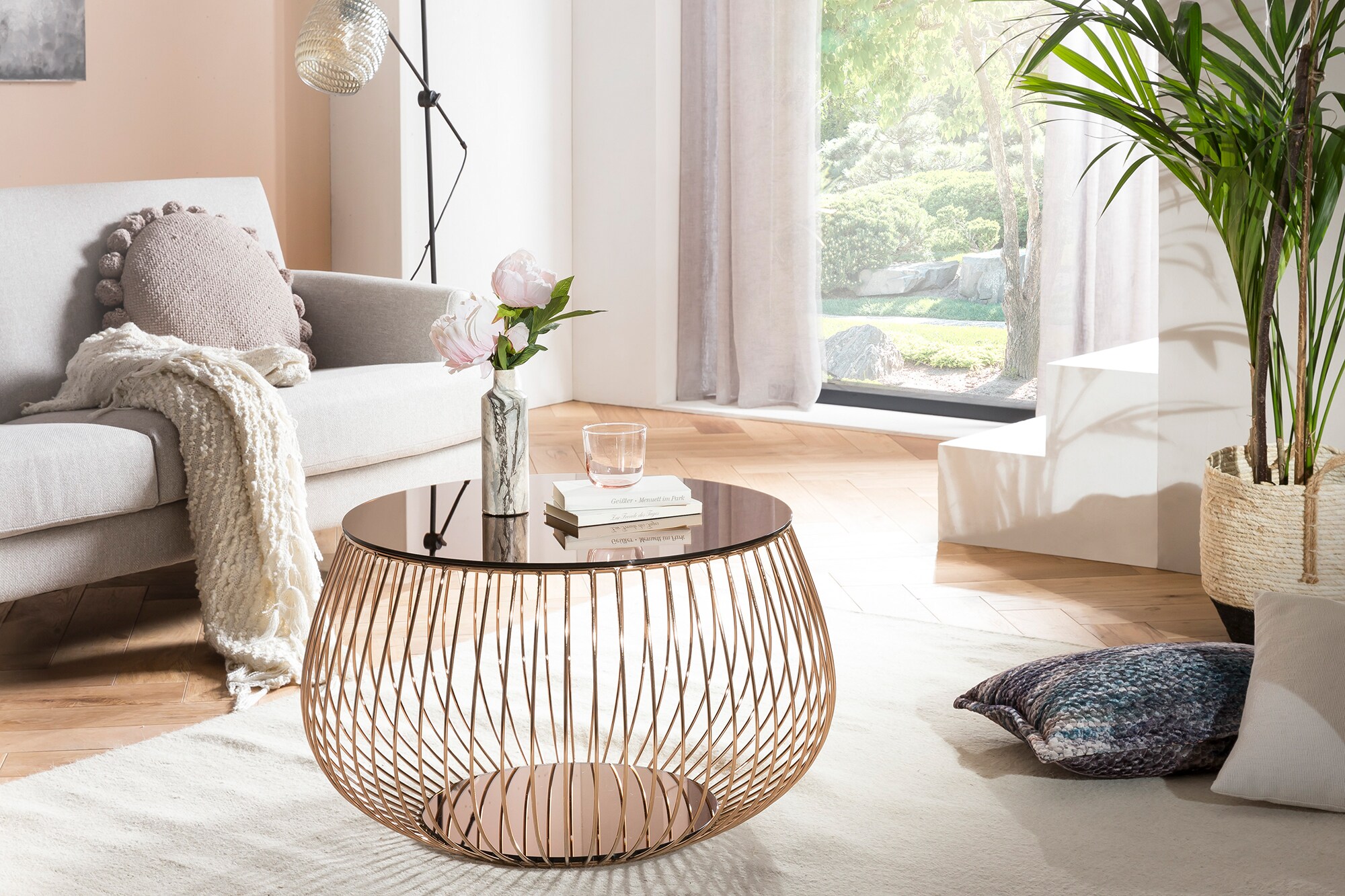 Couchtisch Ø72cm Metallkorb Beistelltisch Sofatisch Wohnzimmertisch rosegold