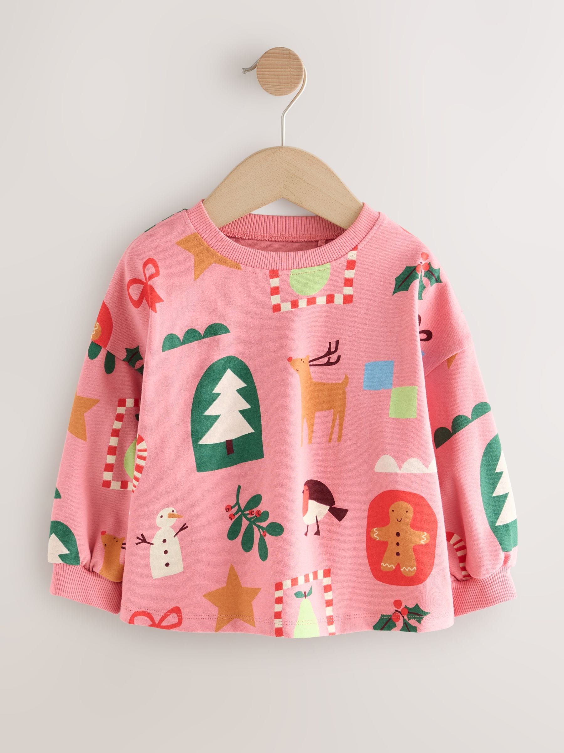 Roze Kerstmis - T-shirt met lange mouwen (3 mnd-7 jr)
