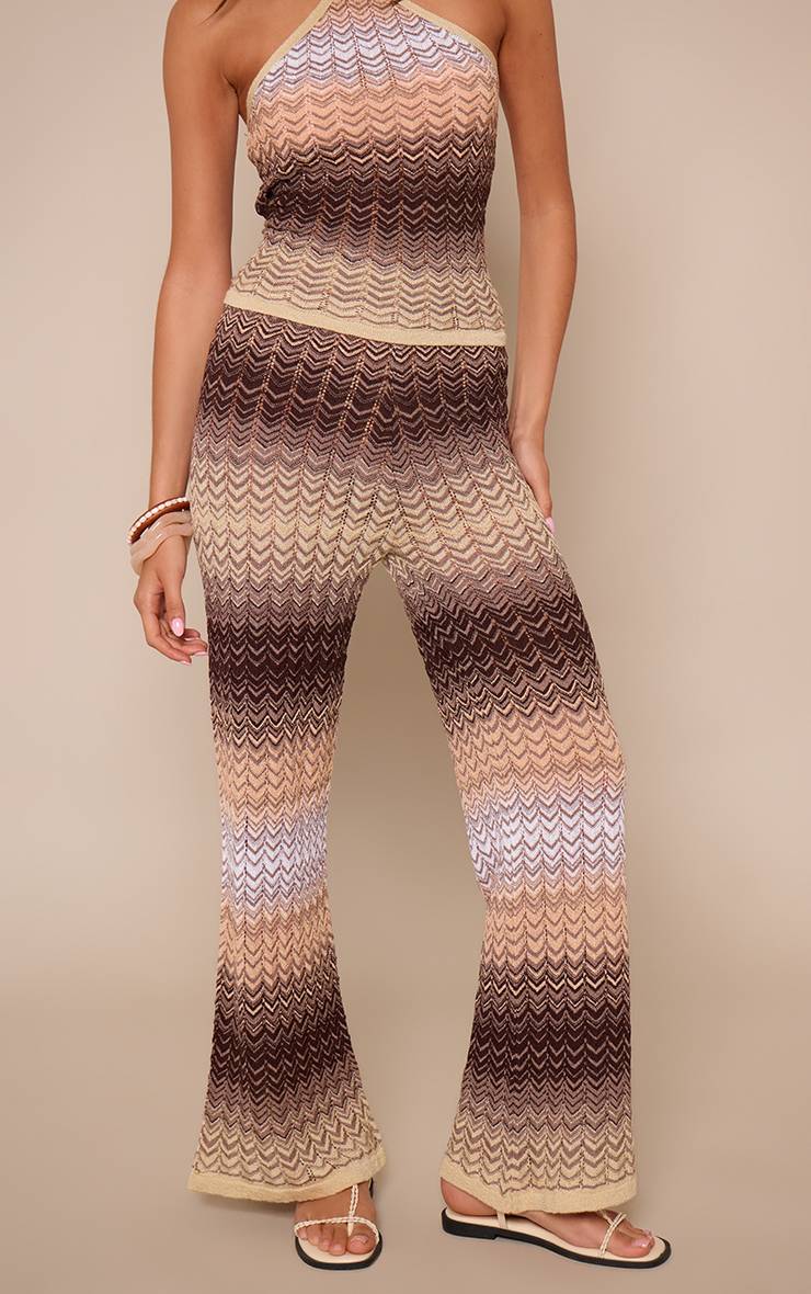 Orange Pantalon Large En Maille Chevron Avec Cordon De Serrage