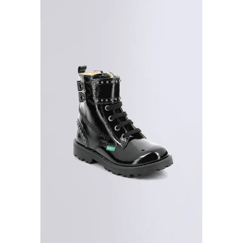 GROOROCK NOIR VERNIS BOTTINES Cuir Fille