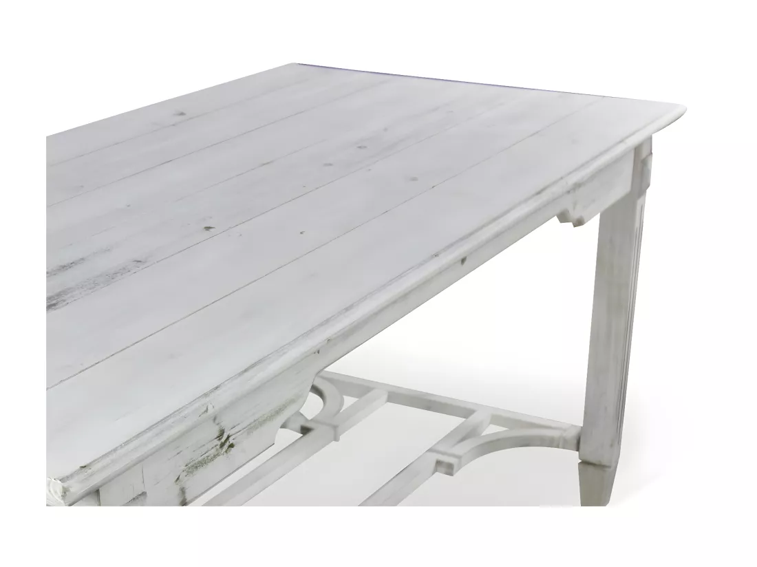 Table à Manger Bois Cerusé Blanc 180x90.5x81.5cm - Décoration d'Autrefois