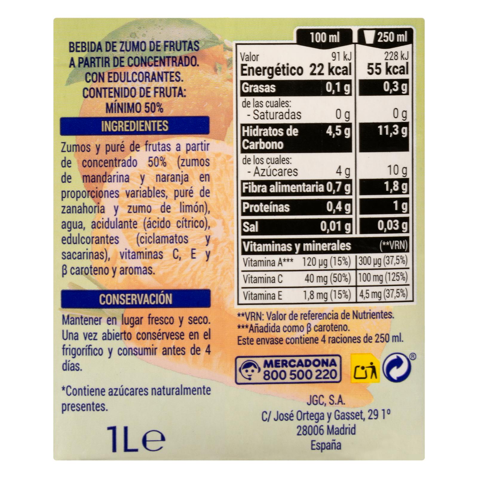 Boisson multivitaminée Hacendado sans sucres ajoutés