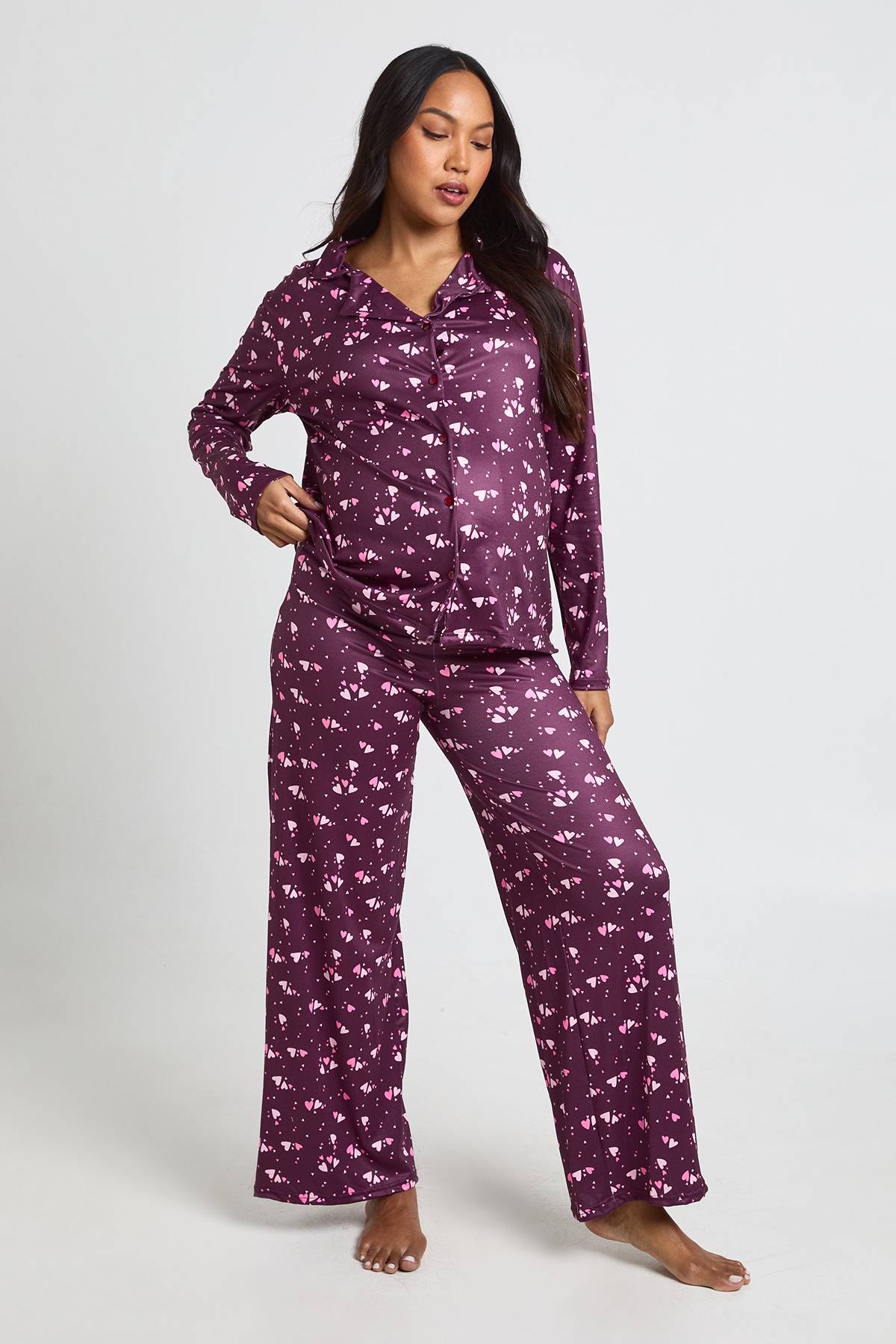 boohoo Ensemble De Pyjama De Maternité Chemise À Manches Longues Et Pantalon Imprimé Cœurs