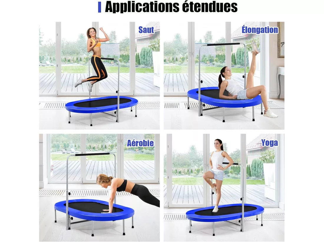 Mini Trampoline Pliable pour 2 Enfants Intérieur/Extérieur avec Coussin de Sécurité Charge 150kg Bleu