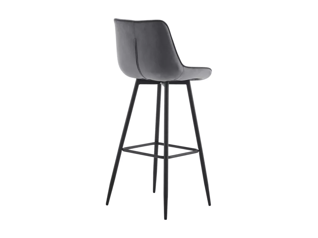 Tabouret de bar - Velours & Métal noir mat - Gris foncé - Dartford