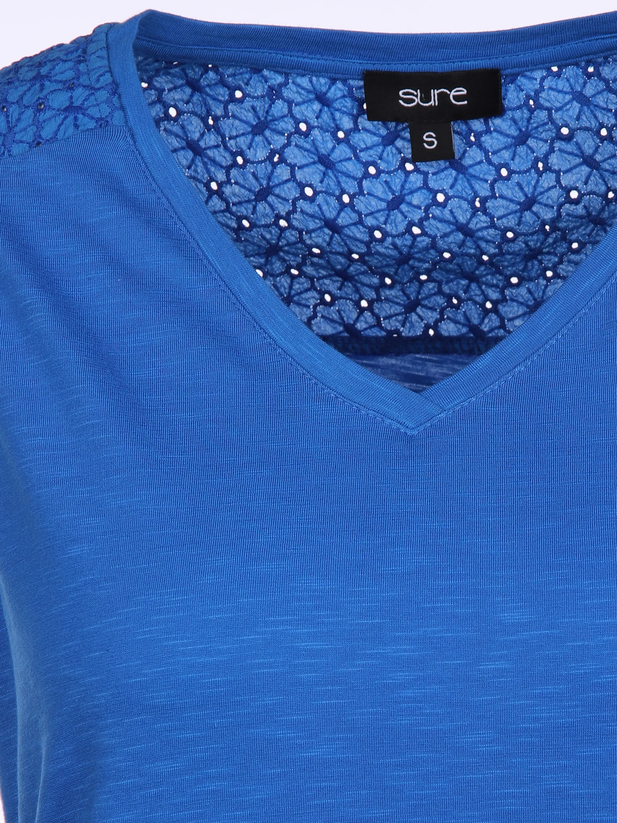 Damen Jerseytop mit Spitzenpasse