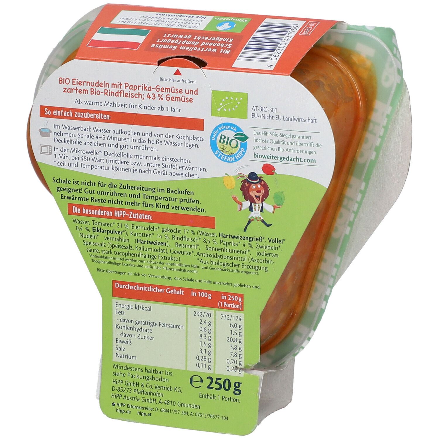HiPP Eiernudeln mit Paprika-Gemüse und zartem Bio-Rindfleisch