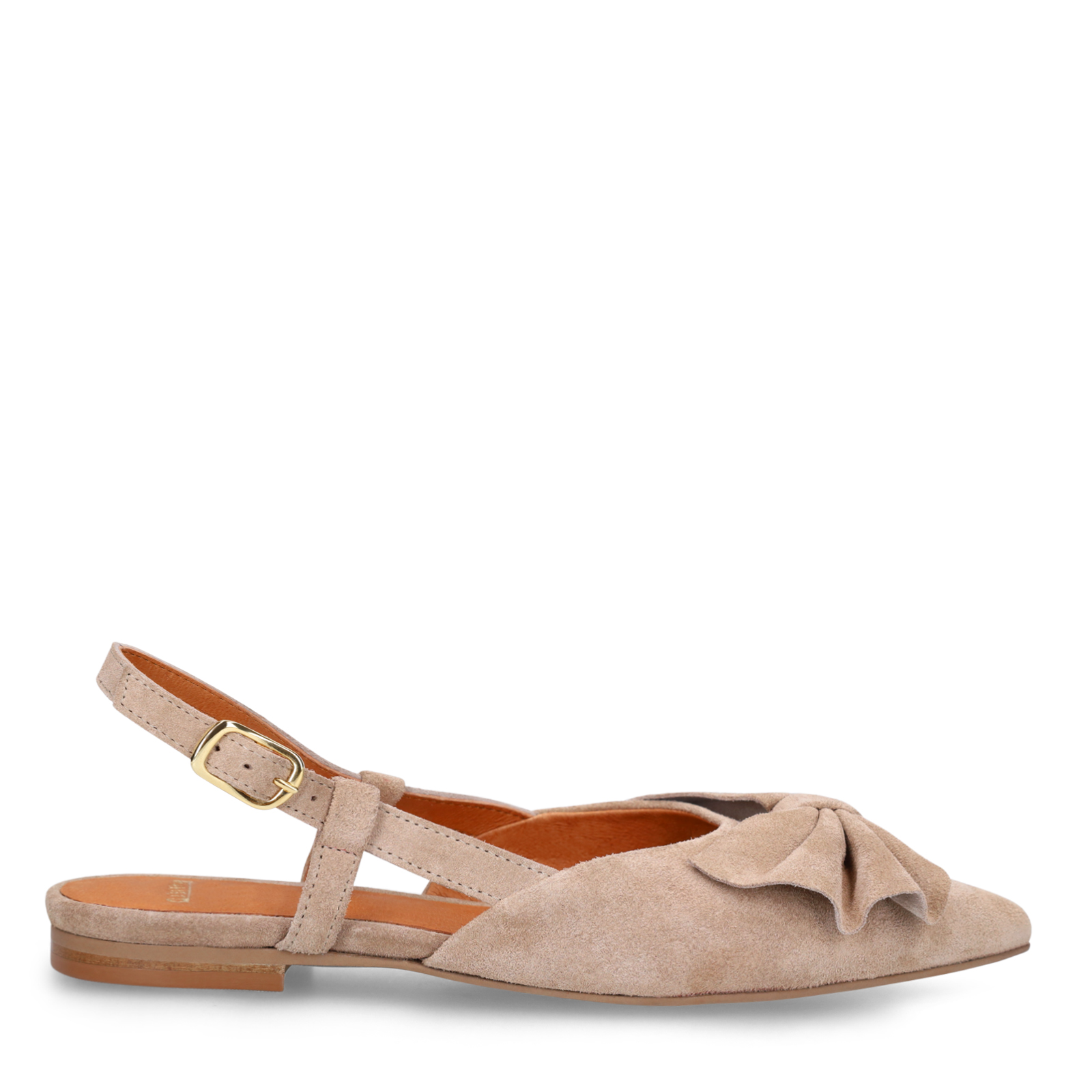 Taupe suède slingbacks met strik