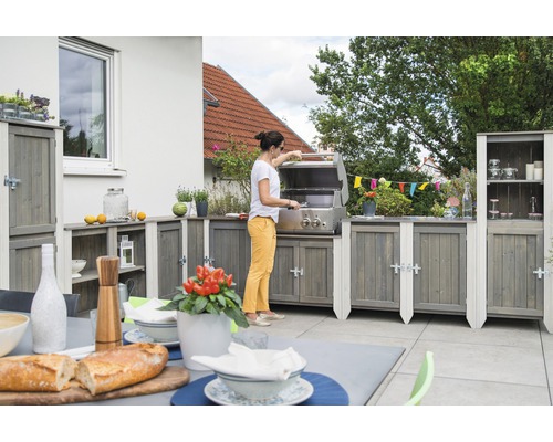 Tuinkast/buitenkeuken Konsta type 561 incl. 1 deur 60 x 60 x 88 cm lichtgrijs-crème