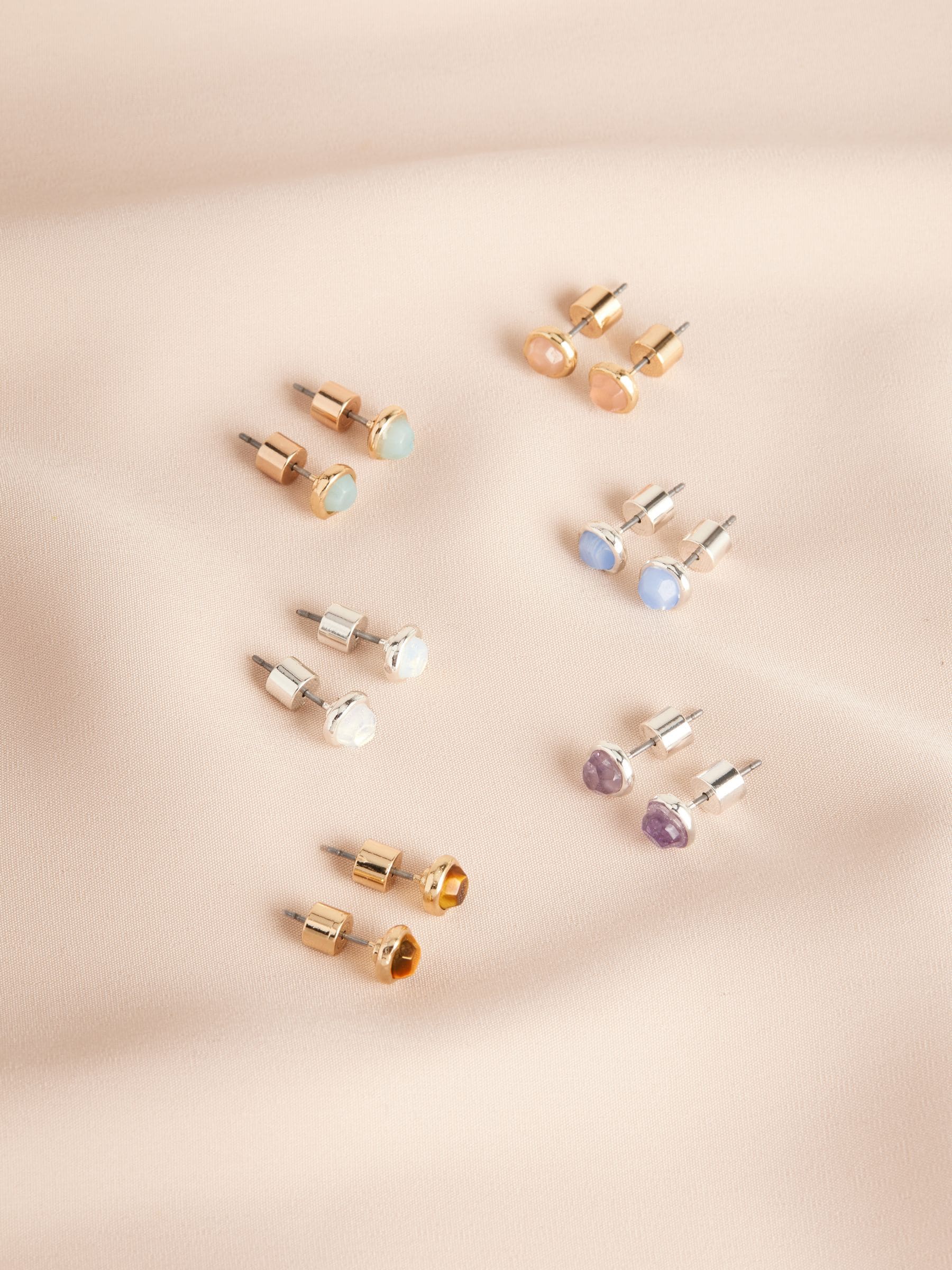 Goud/zilver verguld - Semi Precious Circle Stud Earrings
