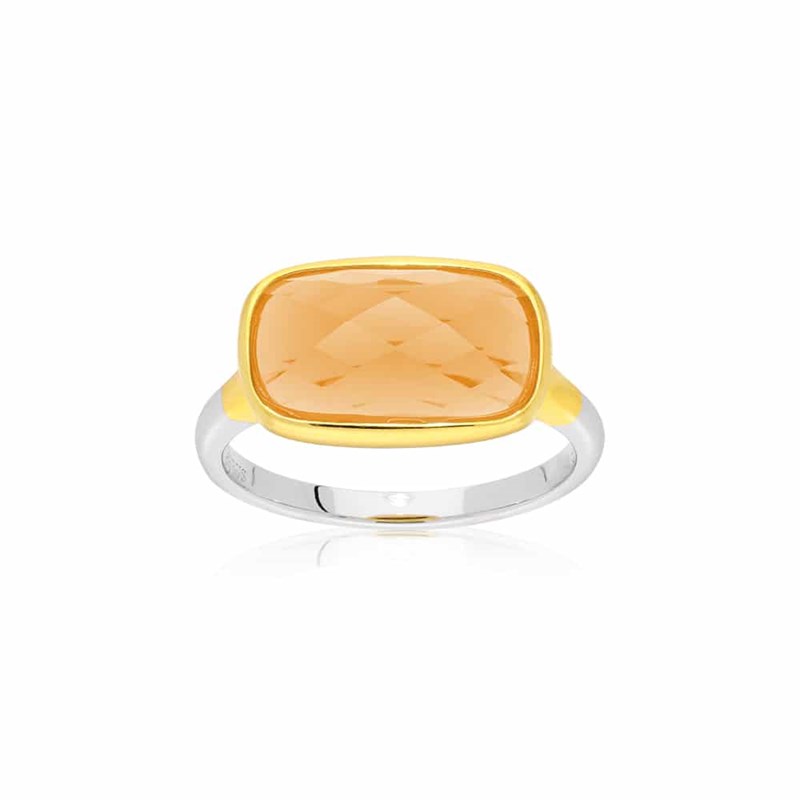 Bague Argent Doré Petit Galet Pierre Pêche