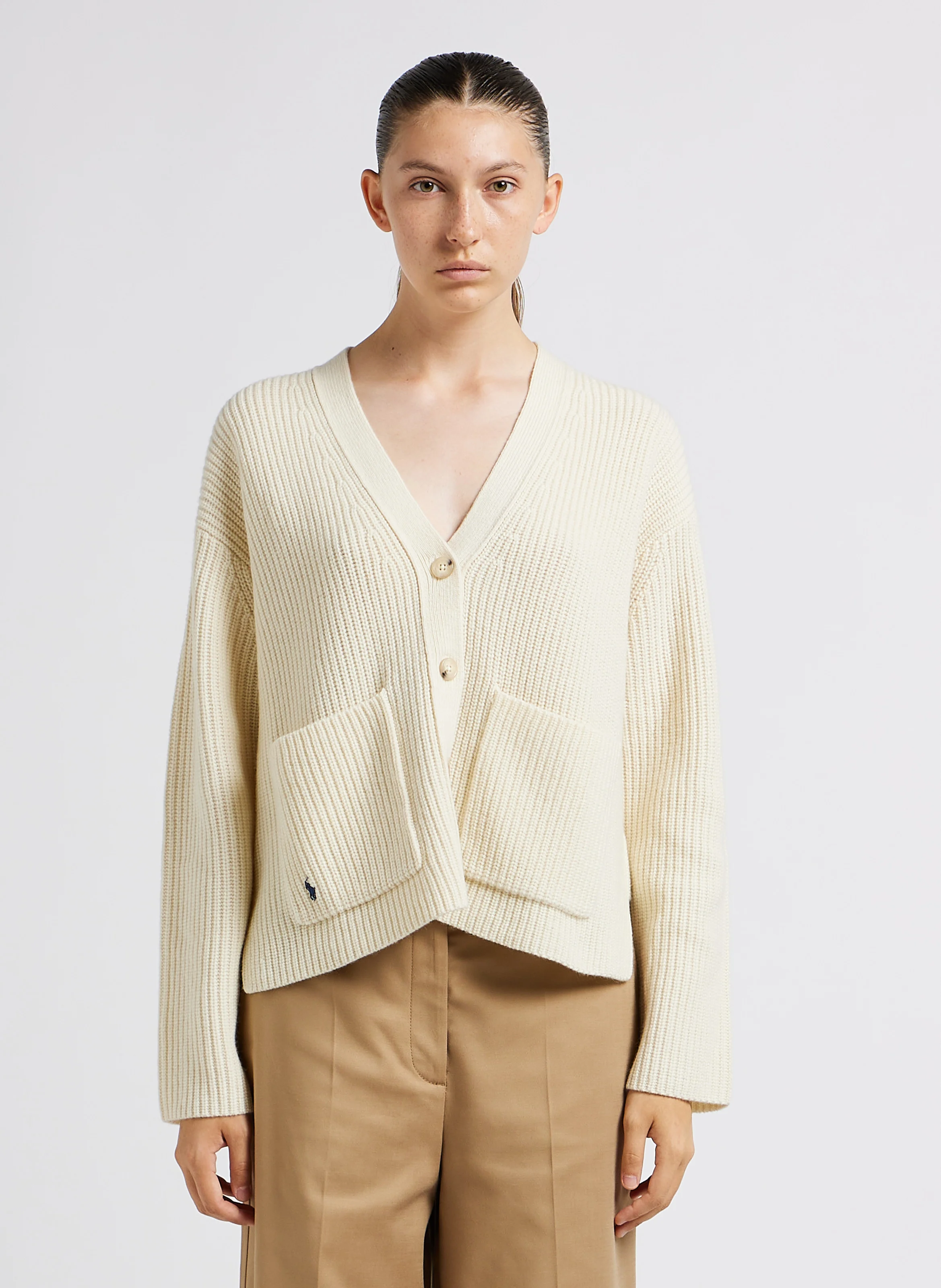 Cardigan ample col v en laine et cachemire | Blanc