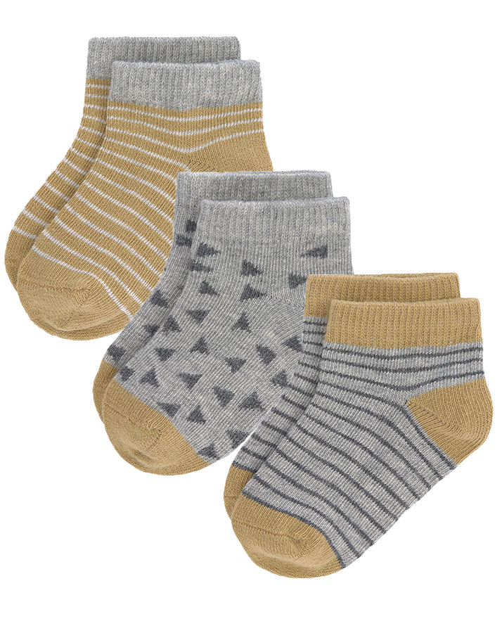 Socken SNEAKER MINI 3er-Set gestreift in curry/grau