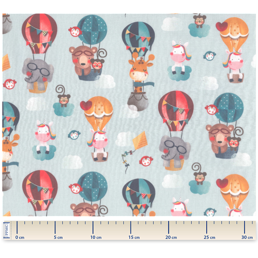 Tissu Coton Au Mètre Ex2435 Animaux En Ballon